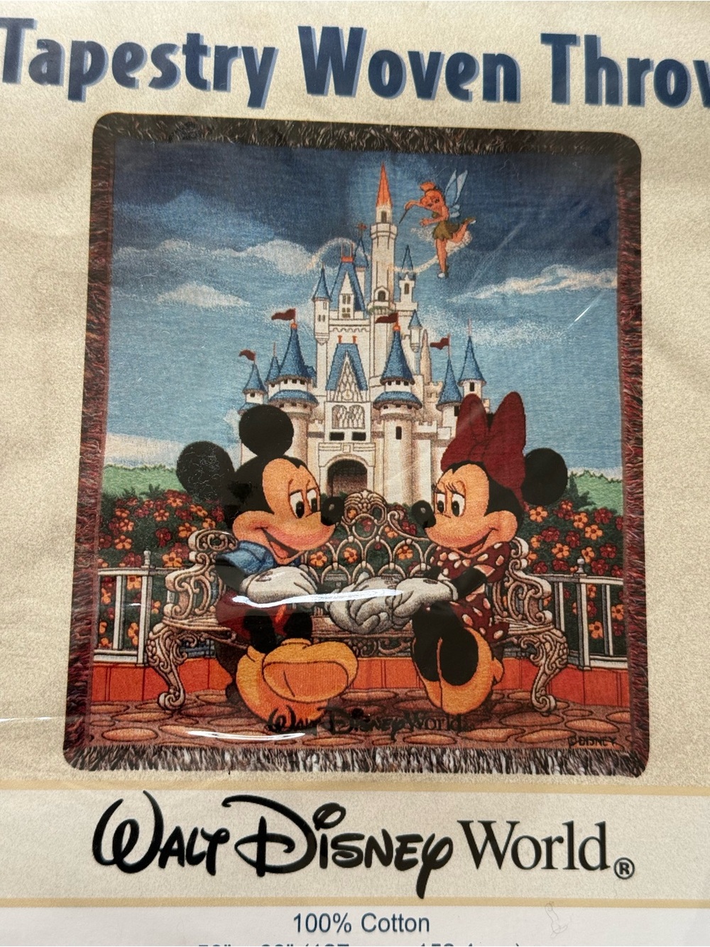 Disney Blue Tapestry Woven Throw with Multicolor Fringe